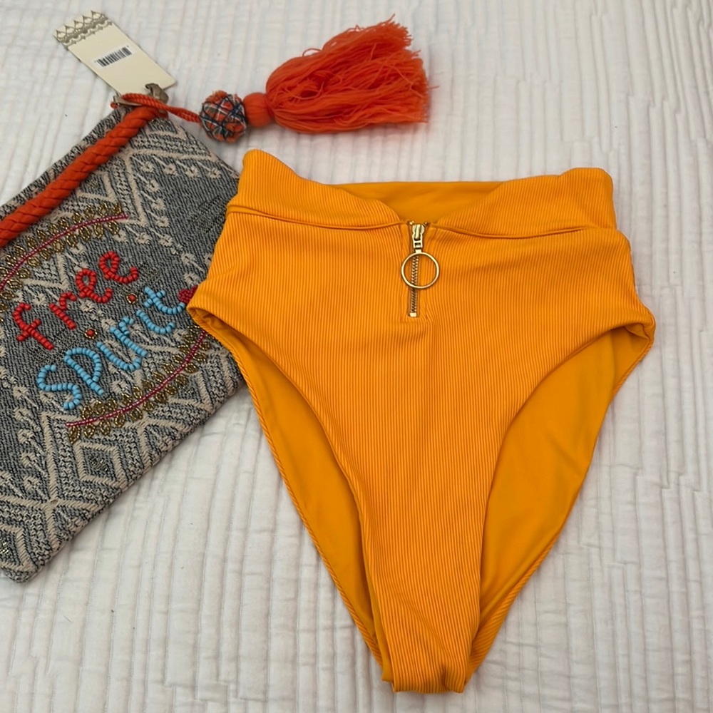 L Space High Waist Ribbed Bikini Bottom Mango Small